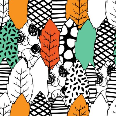 Behang Kleurrijk assortiment bladeren met patronen