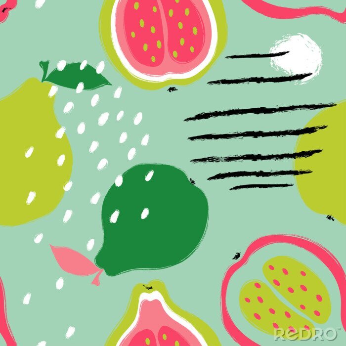 Behang Kleurrijk fruit met strepen en stippen