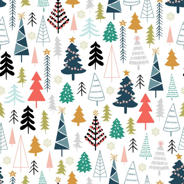 Behang Kleurrijk naaldbos op een witte achtergrond