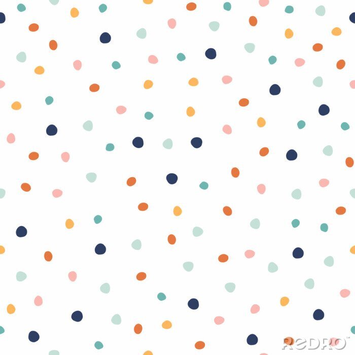 Behang Kleurrijk patroon met onregelmatige stippen op witte achtergrond