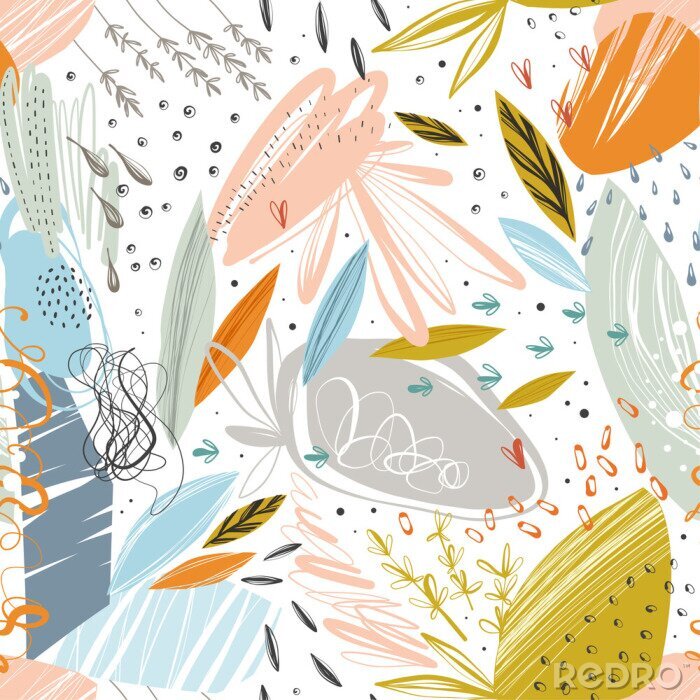 Behang Kleurrijk planten abstract patroon