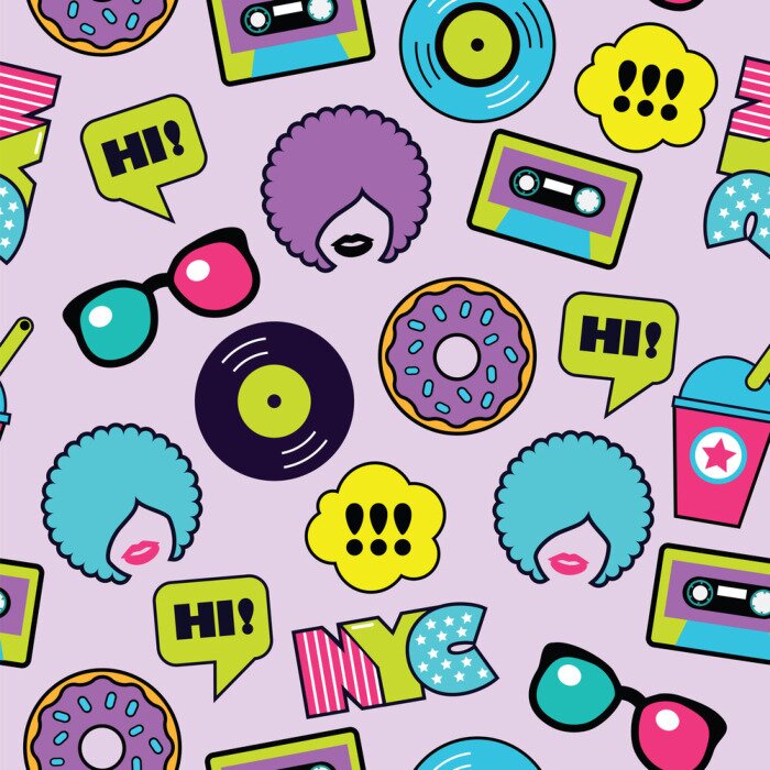Behang kleurrijk pop-art naadloos Amerikaans patroon met flarden en stickers