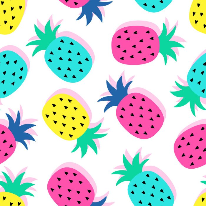 Behang Kleurrijke abstracte ananas met bladeren