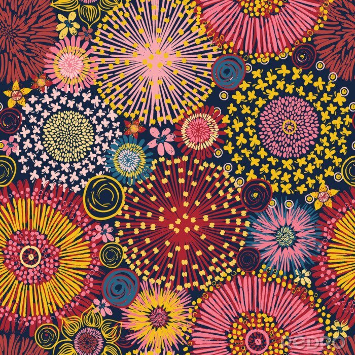 Behang Kleurrijke abstractie met wilde bloemen