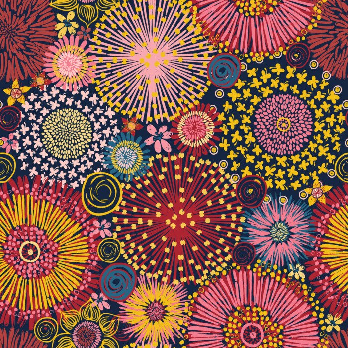 Behang Kleurrijke abstractie met wilde bloemen