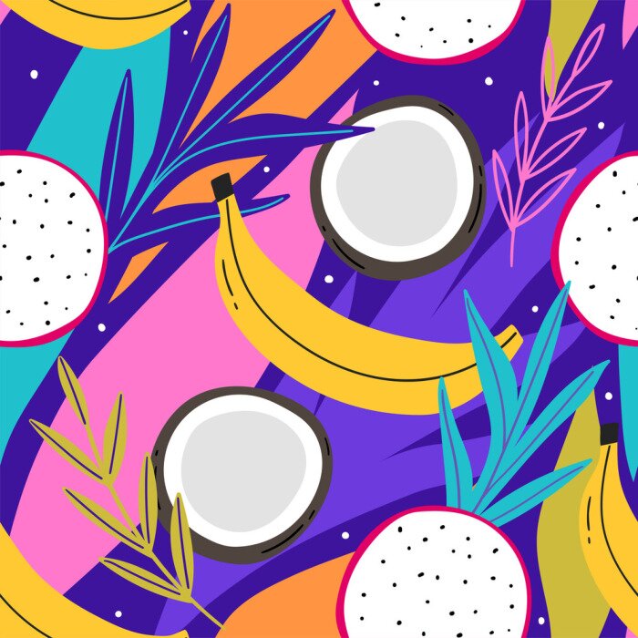 Behang Kleurrijke achtergrond met tropisch fruit