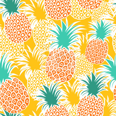 Behang Kleurrijke ananas op een gele achtergrond