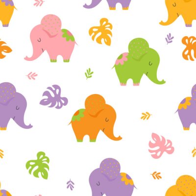 Behang Kleurrijke babyolifanten