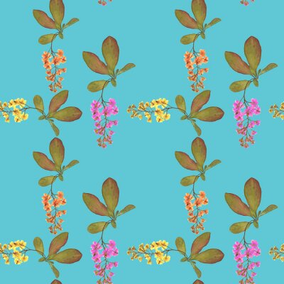 Behang Kleurrijke bloemen met wilgenbladeren