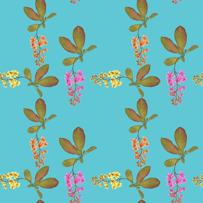 Behang Kleurrijke bloemen met wilgenbladeren