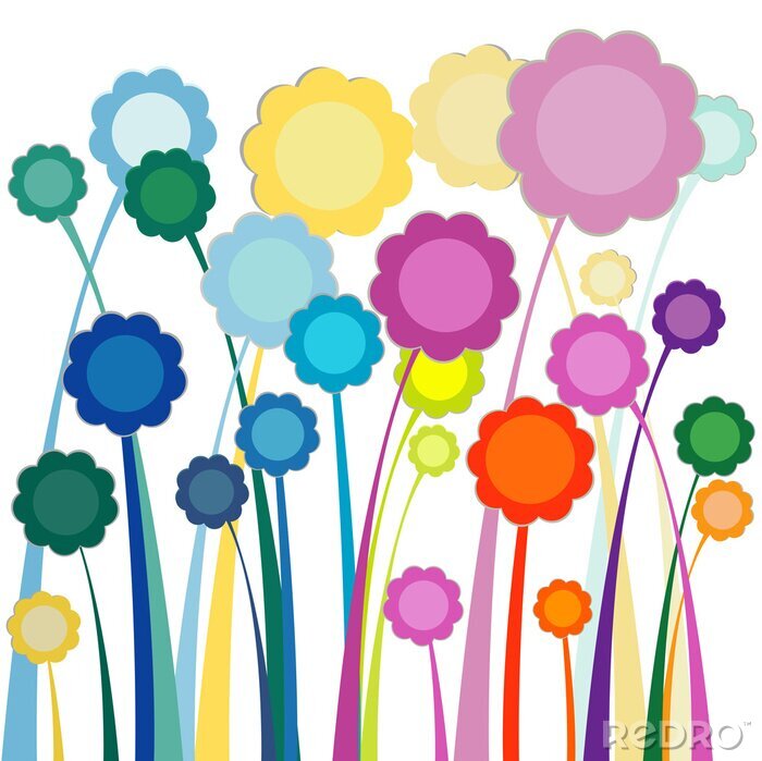 Behang Kleurrijke bloemenafbeeldingen op een witte achtergrond