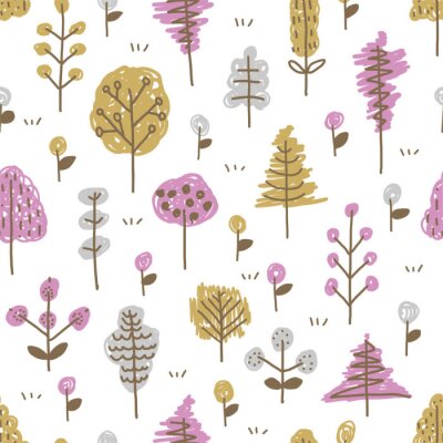 Behang Kleurrijke bomen en bloemen