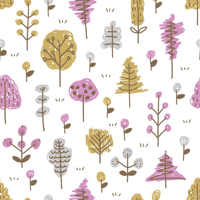 Behang Kleurrijke bomen en bloemen