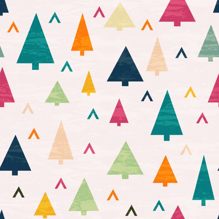 Behang Kleurrijke bomen en geometrische vormen