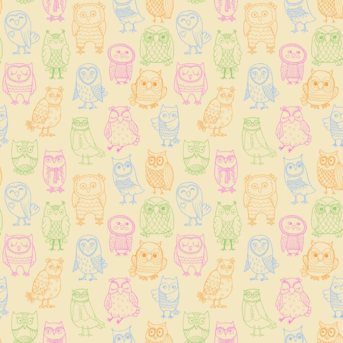Behang Kleurrijke contouren van uilen op een lichte achtergrond