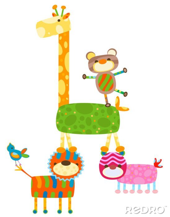 Behang Kleurrijke dieren op elkaar gestapeld