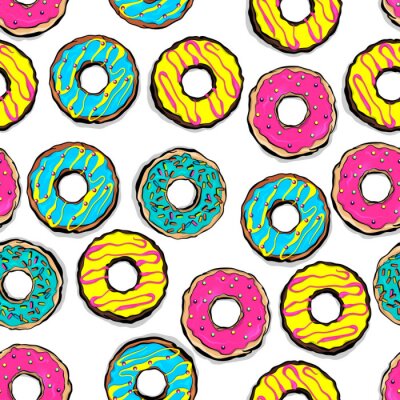 Behang Kleurrijke donuts in pop-artstijl