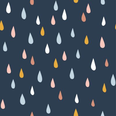 Behang Kleurrijke druppels op een donkerblauwe achtergrond in Scandinavische stijl