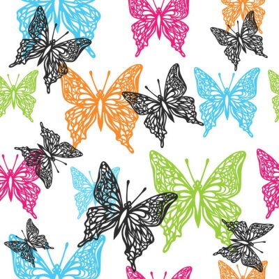 Behang Kleurrijke en zwarte vlinders