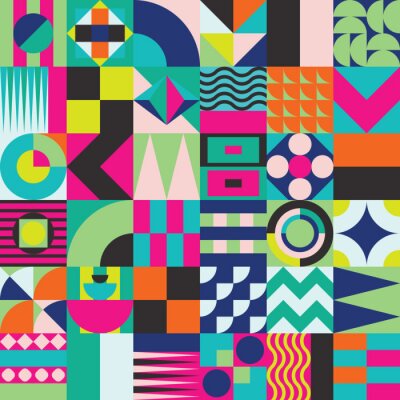 Behang Kleurrijke geometrische achtergrond in pop-artstijl