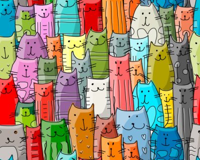 Behang Kleurrijke geschilderde zittende katten