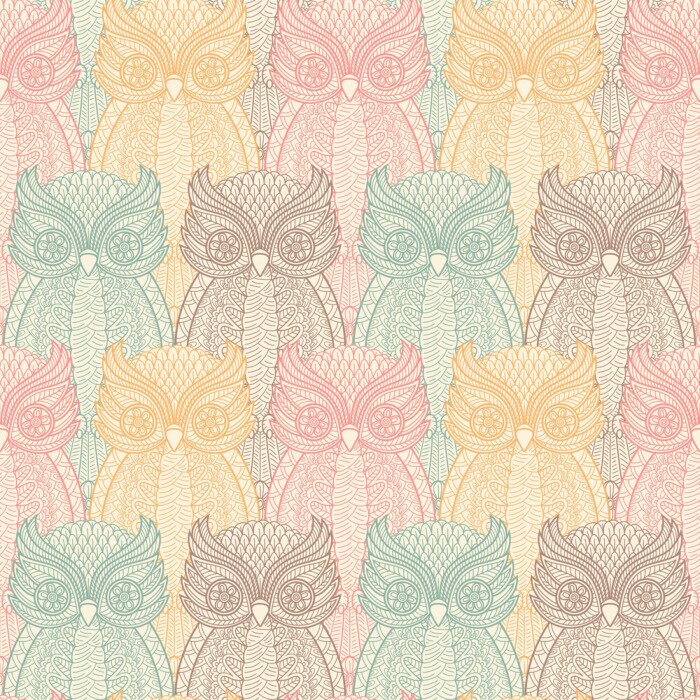 Behang Kleurrijke gevormde uilen