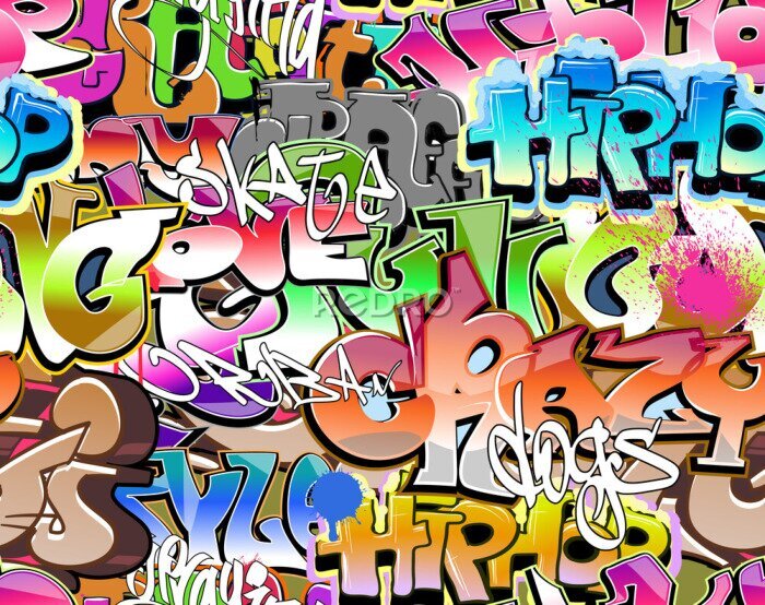 Behang Kleurrijke graffiti-inscripties