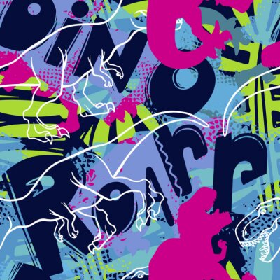 Behang Kleurrijke graffiti met dinosaurussen