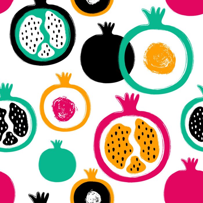 Behang Kleurrijke granaatappels in abstracte kleuren