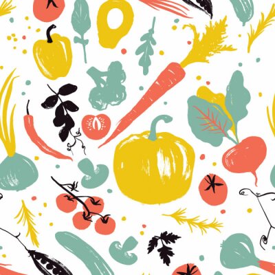 Behang Kleurrijke groenten en stippen