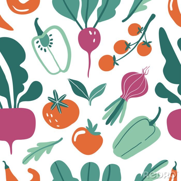 Behang Kleurrijke groenten in een grafische stijl