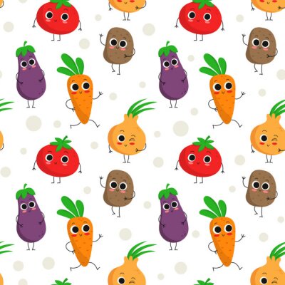 Behang Kleurrijke groenten met ogen en benen