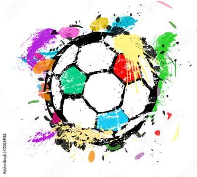 Fotobehang Kleurrijke illustratie van een voetbal gemaakt van verfspatten