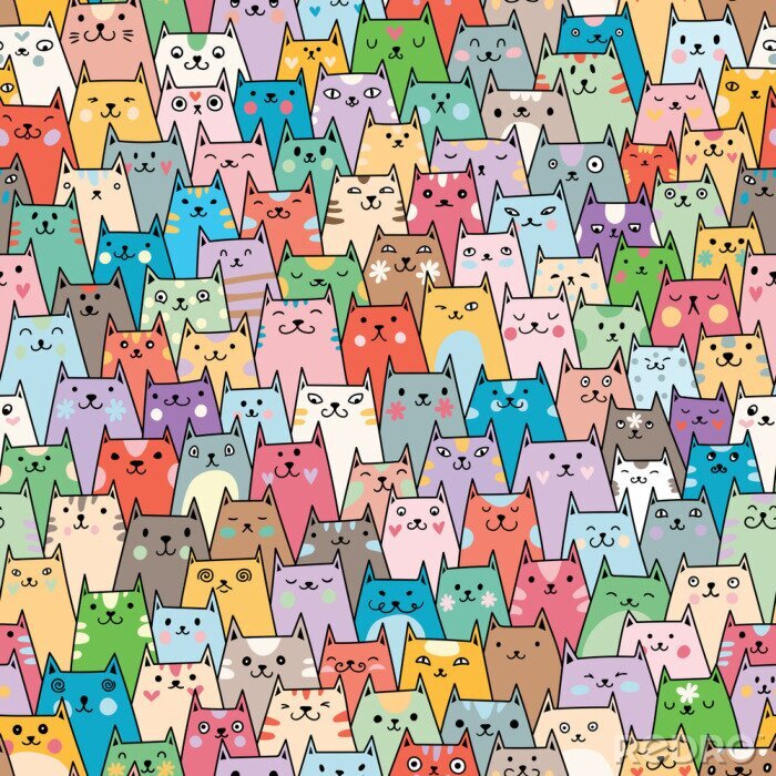 Behang Kleurrijke katten met verschillende gezichten