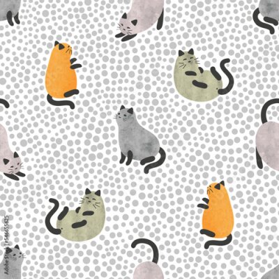 Behang Kleurrijke katten op een gestippelde achtergrond