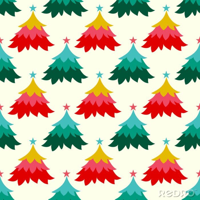 Behang Kleurrijke kerstbomen