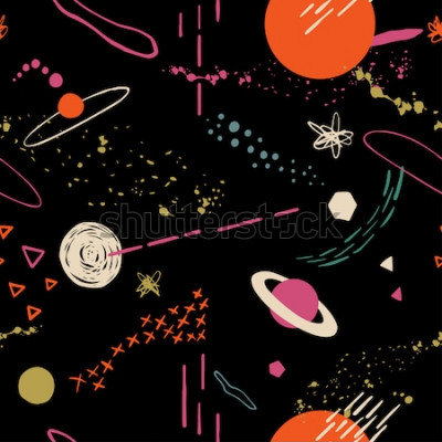 Behang Kleurrijke kosmos op een zwarte achtergrond