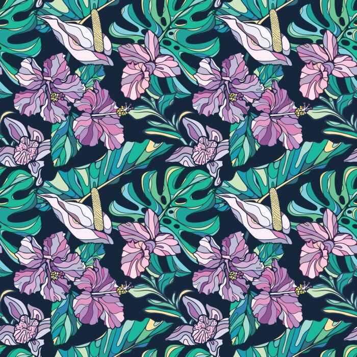 Behang Kleurrijke naadloze vector tropische patroon