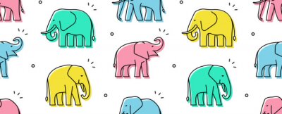 Behang Kleurrijke olifanten op een witte achtergrond