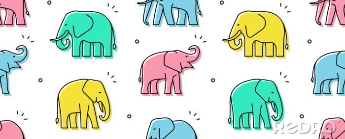 Behang Kleurrijke olifanten op een witte achtergrond