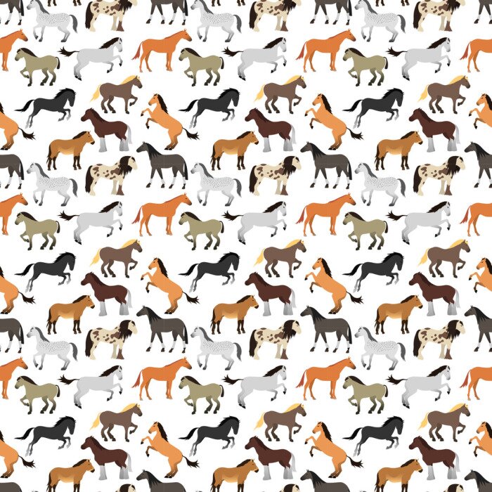 Behang Kleurrijke paarden op een witte achtergrond
