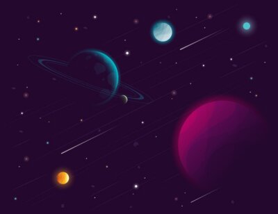 Kleurrijke planeten en vallende sterren