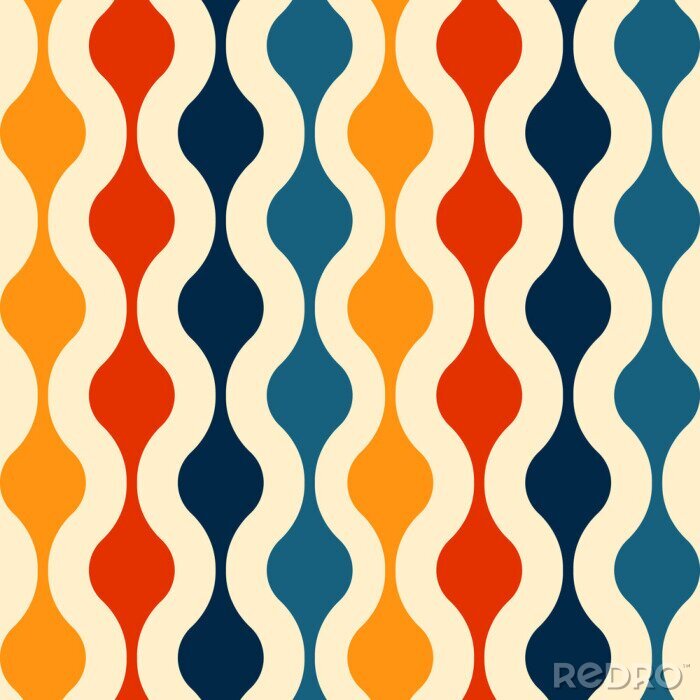 Behang Kleurrijke retro-stijl geometrie samenstelling