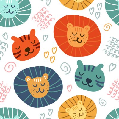 Behang Kleurrijke safaridieren op een witte achtergrond