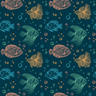 Behang Kleurrijke vissen met bellen