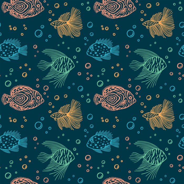 Behang Kleurrijke vissen met bellen