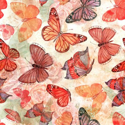 Behang Kleurrijke vlinders in oranje tinten
