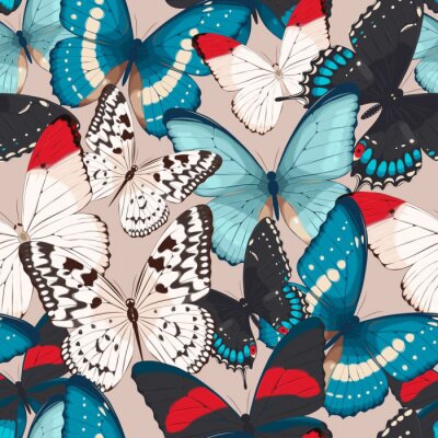 Behang Kleurrijke vlinders op een beige achtergrond