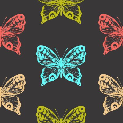 Behang Kleurrijke vlinders op een donkere achtergrond