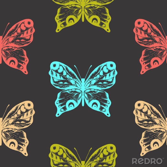Behang Kleurrijke vlinders op een donkere achtergrond